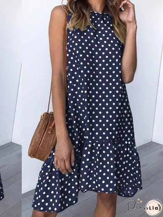 Loose Round Neck Sleeveless Polka Dot Ruffle Dress