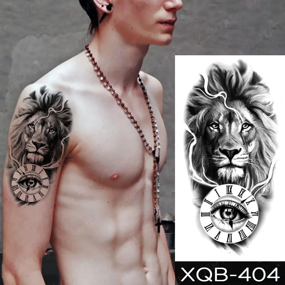 Sdrawing Temporary Tattoo Stickers Fox Lion Tiger Wolf Peony Rose Flowers Leaf Flash Tatto Women Men Body Art Arm Fake Tattoos