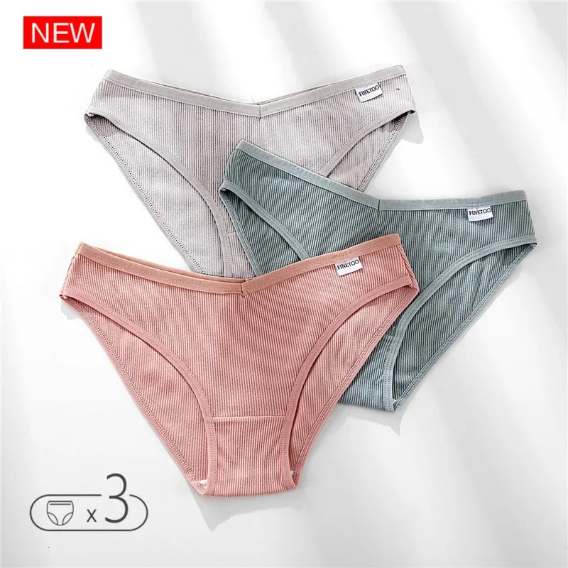 FINETOO Cotton Panty 3Pcs/lot Solid Women's Panties Comfort Underwear Skin-friendly Briefs Women Sexy Low-Rise Panty Intimates