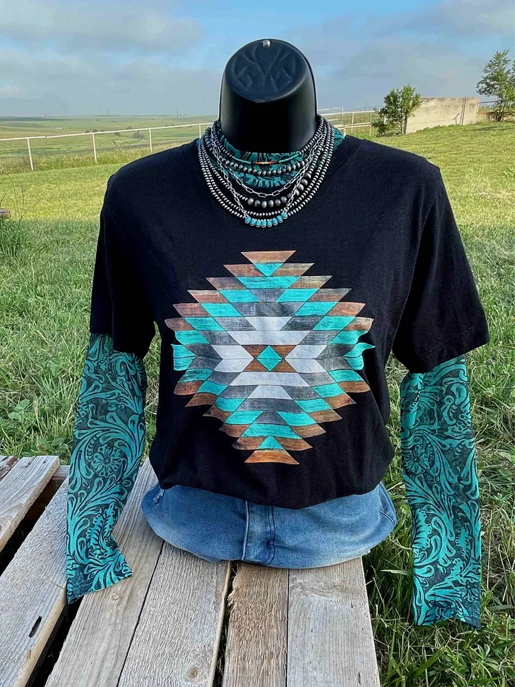 Tooled in Turquoise Mesh Layering Top