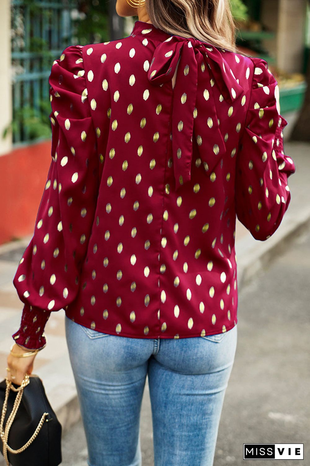 Elegant Polka Dot Fold Half A Turtleneck Tops