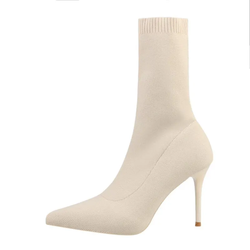 2020 Spring Autumn Sexy Sock Pointed Boots Large Size 42   High Heels for Women Fashion 7cm Glamour Black Ankle Boots  Female