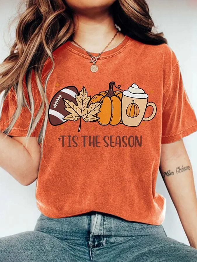 Women's Autumn Pumpkin Print Casual T-Shirt 