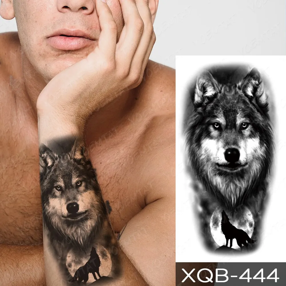 Sdrawing Temporary Tattoo Stickers Fox Lion Tiger Wolf Peony Rose Flowers Leaf Flash Tatto Women Men Body Art Arm Fake Tattoos