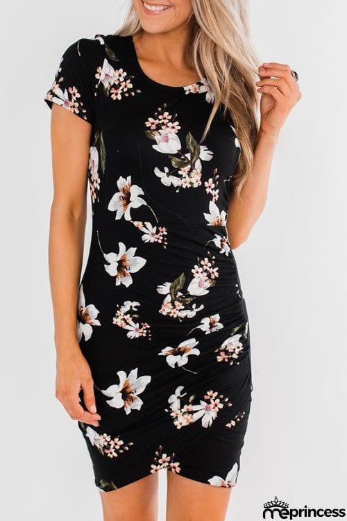 Fashion O Neck Printed Short Sleeve Dress