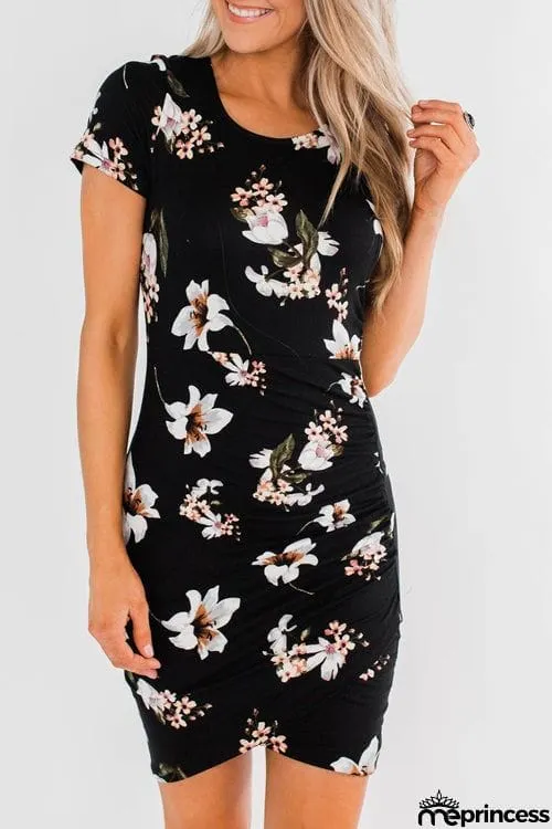 Fashion O Neck Printed Short Sleeve Dress