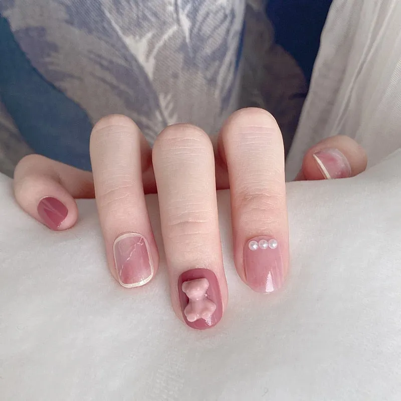 24pcs press on nails Butterfly Decoration Wear Long Paragraph Fashion Manicure Patch False Nails Save Time Wearable Jelly Nails-Nail Inspo