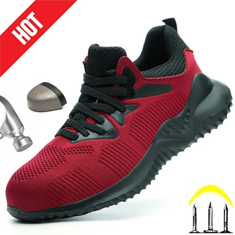 Summer Working Safety Shoes Steel Toe Male Fashion Anti-smashing Men's Work Boots Black Breathable Comfortable Sports Sneakers