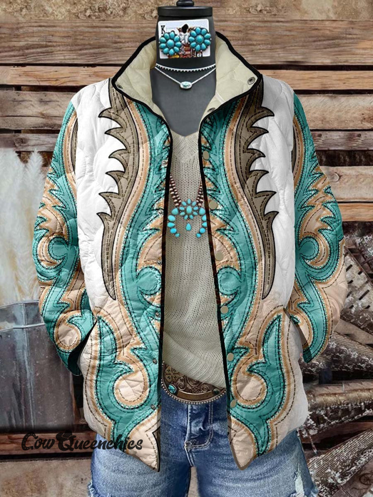 Women&rsquo;s Western Print Casual Quilted Jacket Multicolor / S