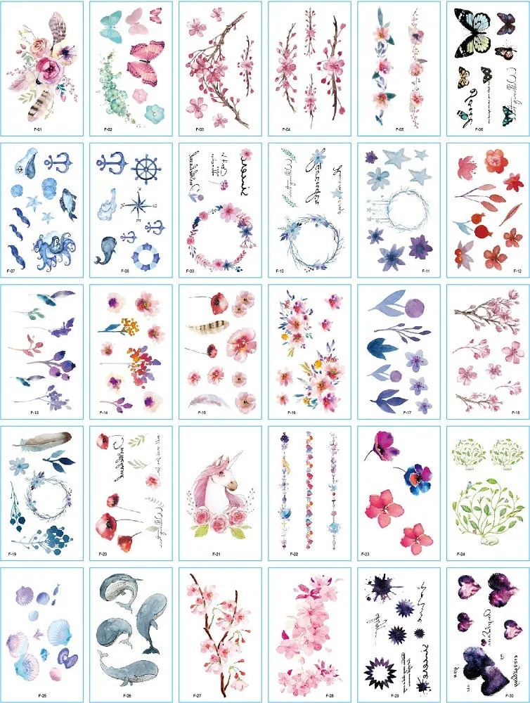 30Pcs/Set No Repeat Flower Temporary Tattoo Stickers Waterproof Tattoos For Women Sexy Arm Clavicle Body Art Hand Foot for Girl