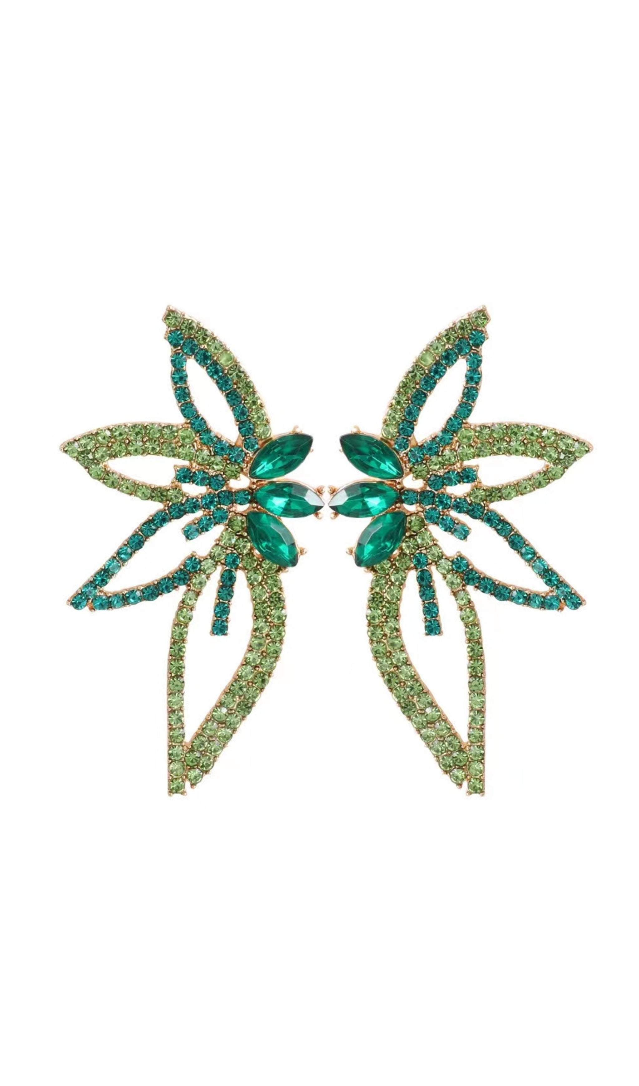 Anastacia Green Crystal Flower Earrings Flowering Girl