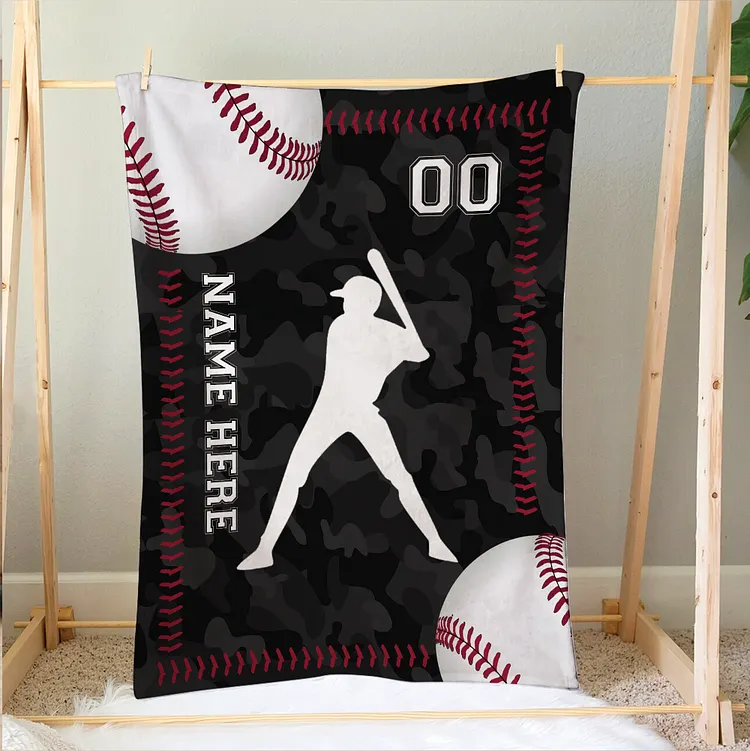 Personalized Baseball Blanket, Baseball Player Soft Cozy Blankets | BKKid402