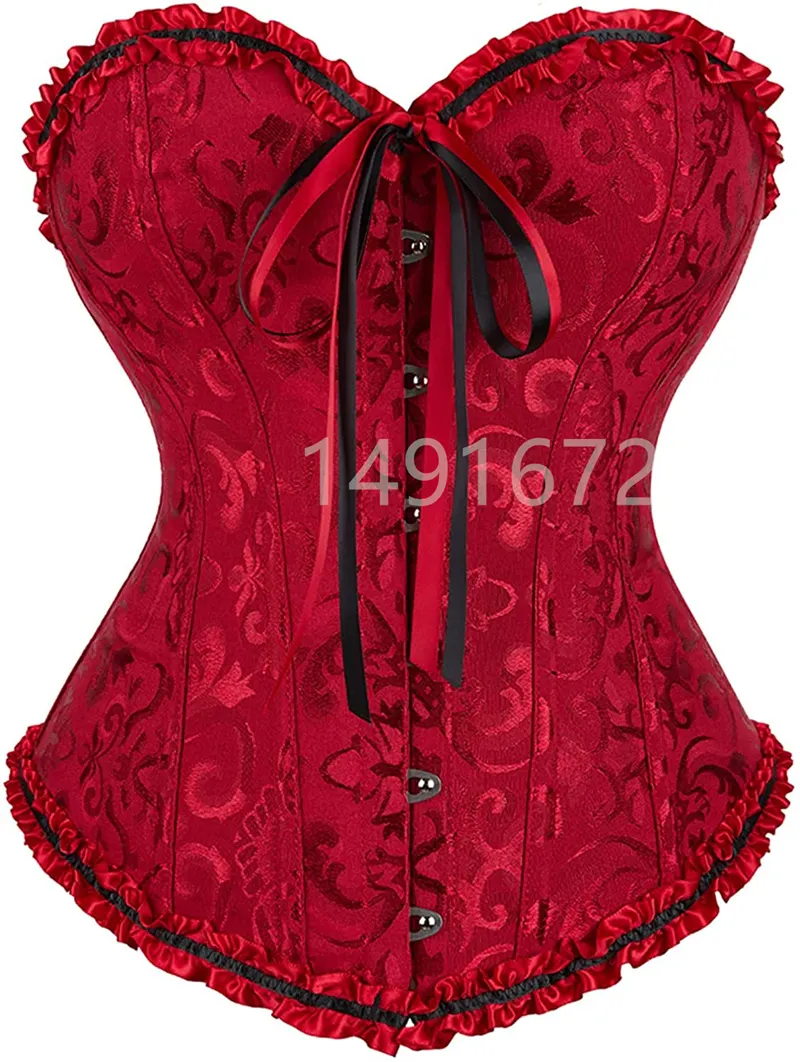 Billionm Sapubonva Corsets and Bustiers Tops Women Sexy White Black Green Vintage Flower Print Overbust Plus Size Lingerie Corselet