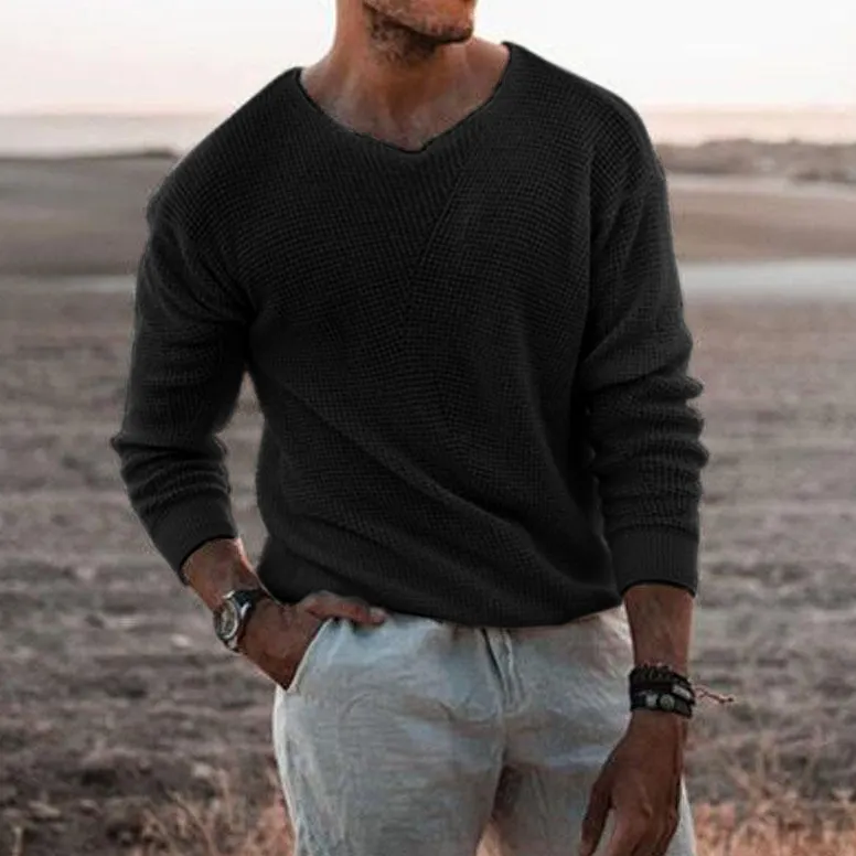 Man's Vintage Solid Color V Neck Casual Cozy Sweater