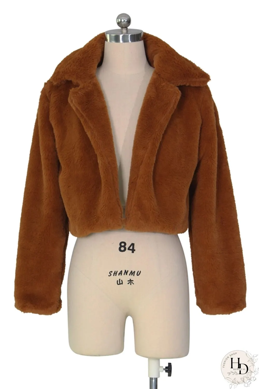 rose red Turndown Collar Solid Fur Pure Long Sleeve