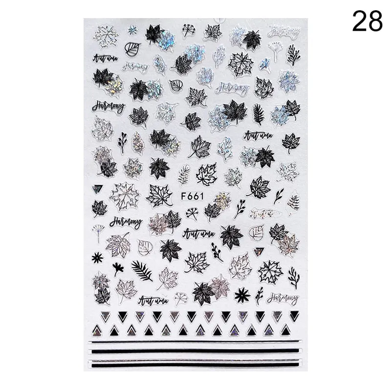 1 Sheet Leaves Geometry 3D Nail Art Stickers Sliders Mandala Flowers Leaf Adhesive Nail Decals Foil Decoration Manicuring Wrap