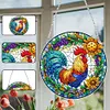 (Upgrade Size)DIY Diamond Painting Art Double Sided Effect Pendant Colorful Stained Glass Hanging Ornament Kit(Sunrise Rooster)