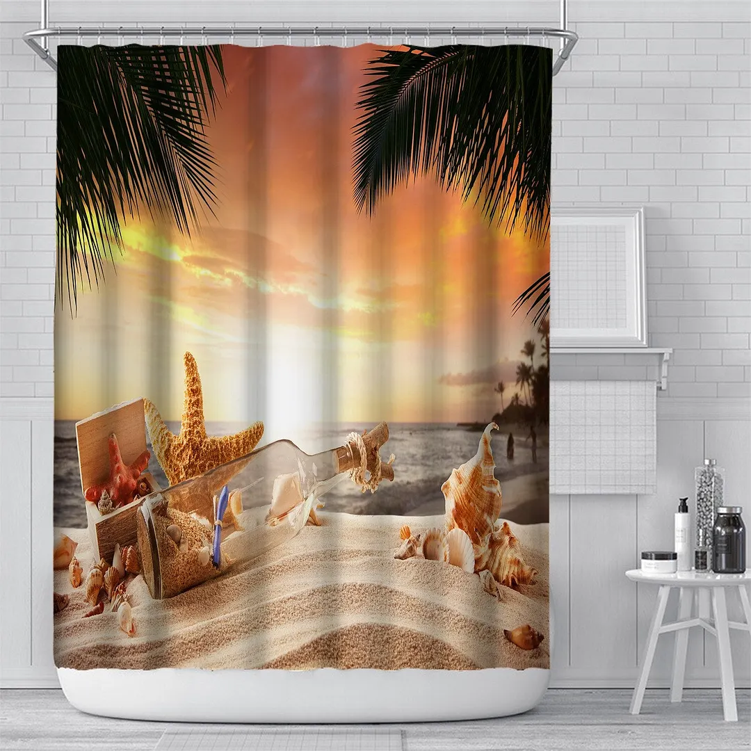 3D Seascape Beach Printed Fabric Shower Curtains Bathroom Curtain Bath Screen Waterproof Products Home Decor with Hooks