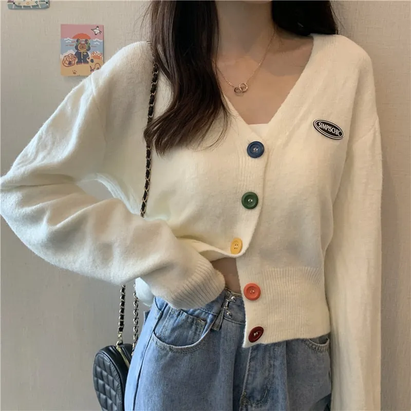 New Korean Sweet Cardigan Sweater Women Single Breasted V-neck Long-sleeved Knitted Jacket S-4XL Short Cardigan 6 colors