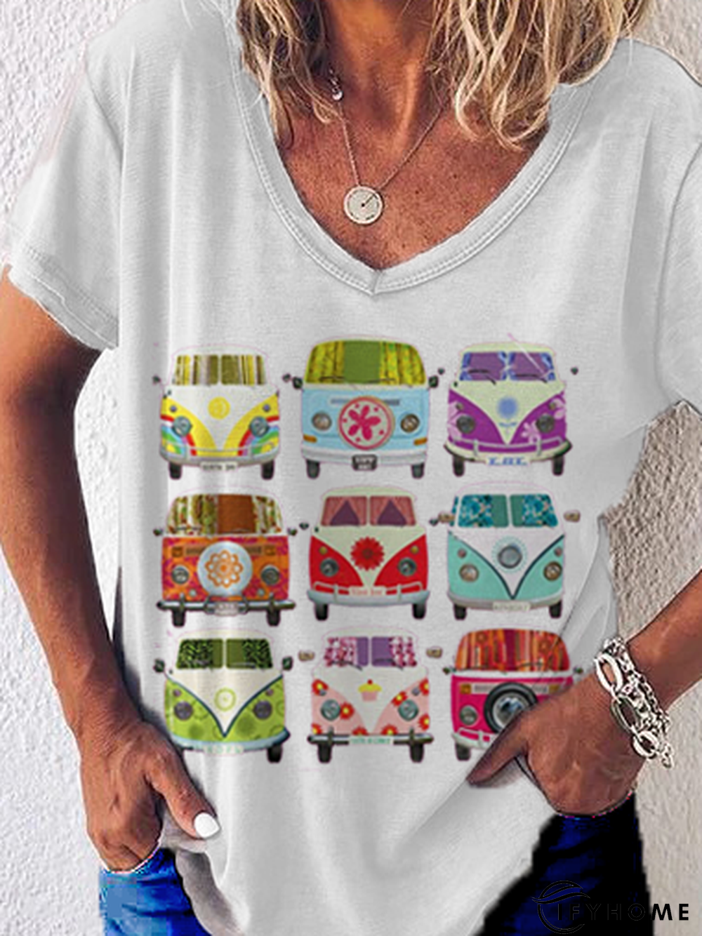 Shift V Neck Short Sleeve Car Top | IFYHOME