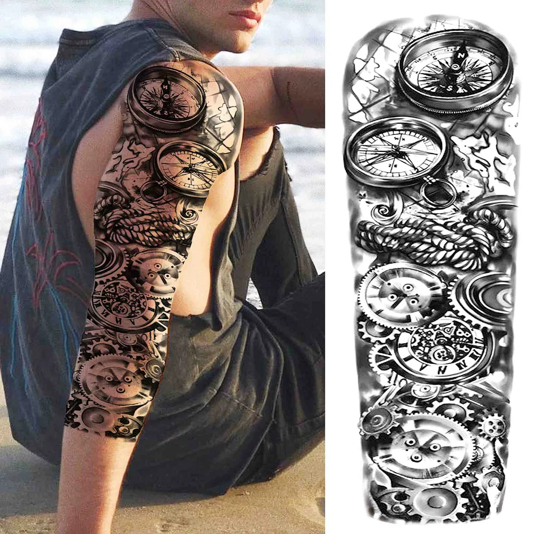 Sexy Girl Flower Temporary Tattoos For Women Men Black Lion Triangle Tattoo Sticker Fake Tribal Full Arm Sleeve Tatoos Paste 1108-1