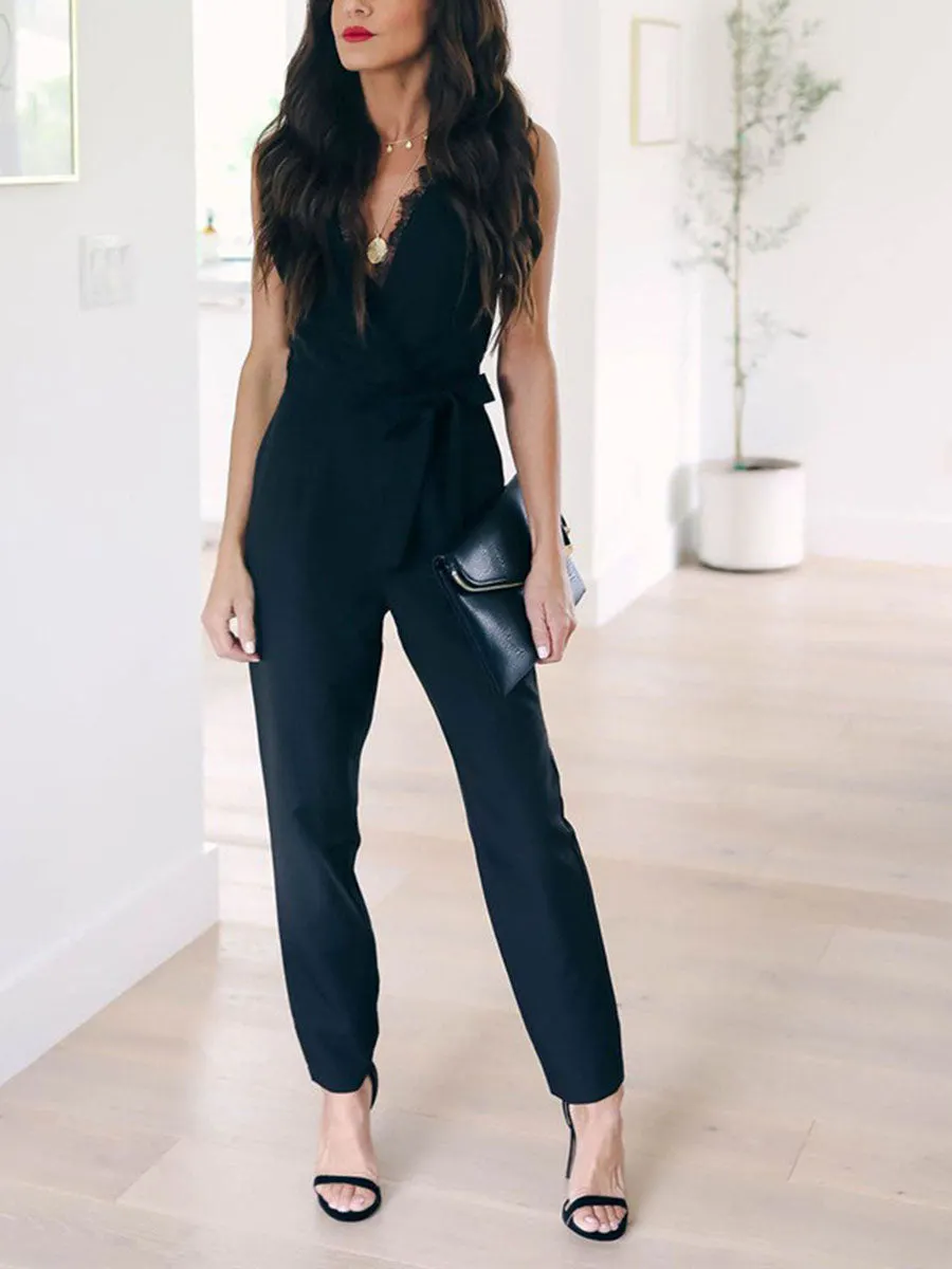 V-Neck Lace Jumpsuits