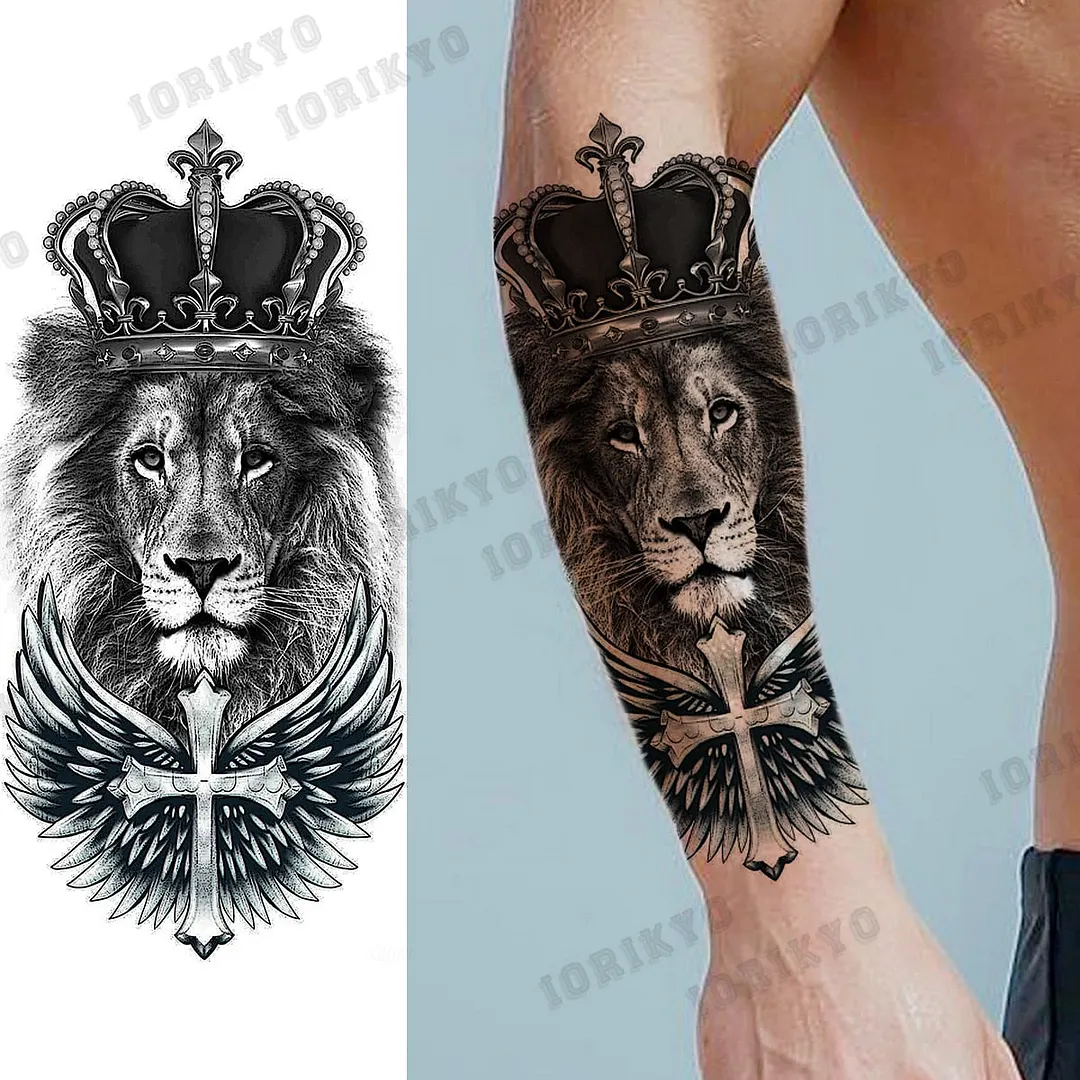 Black Devil Vampire Arm Temporary Tattoos For Women Adult Skull Lion Crown Compass Fake Tattoo Washable Body Art Painting Tatoos