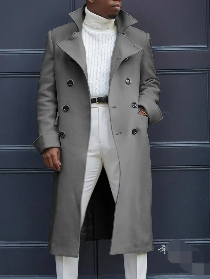 Brownm Brownm New Fashion Solid Color Collar Long-Sleeved Gentleman Coat Autumn And Winter Loose Coat In The Long Wind Coat