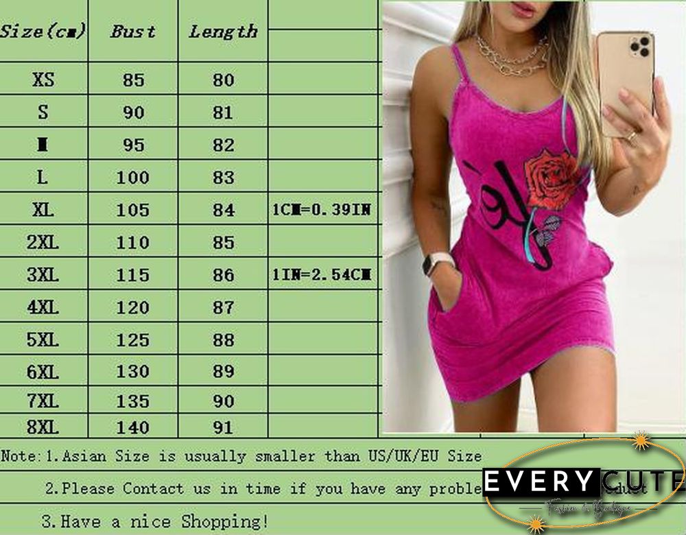 Womens Fashion Summer Clothing Casual Sleeveless Floral Prited Halter Dress With Pockets Sexy V-Neck Party Club Mini Tank Top Dresses Ladies Plus Size Cami Dress