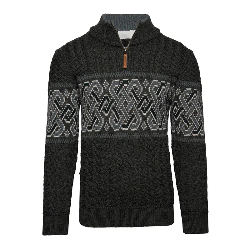 Vintage Warmth Celtic Aran Knit Jacquard Icelandic Half Zip Collar Sweater（Unisex ）
