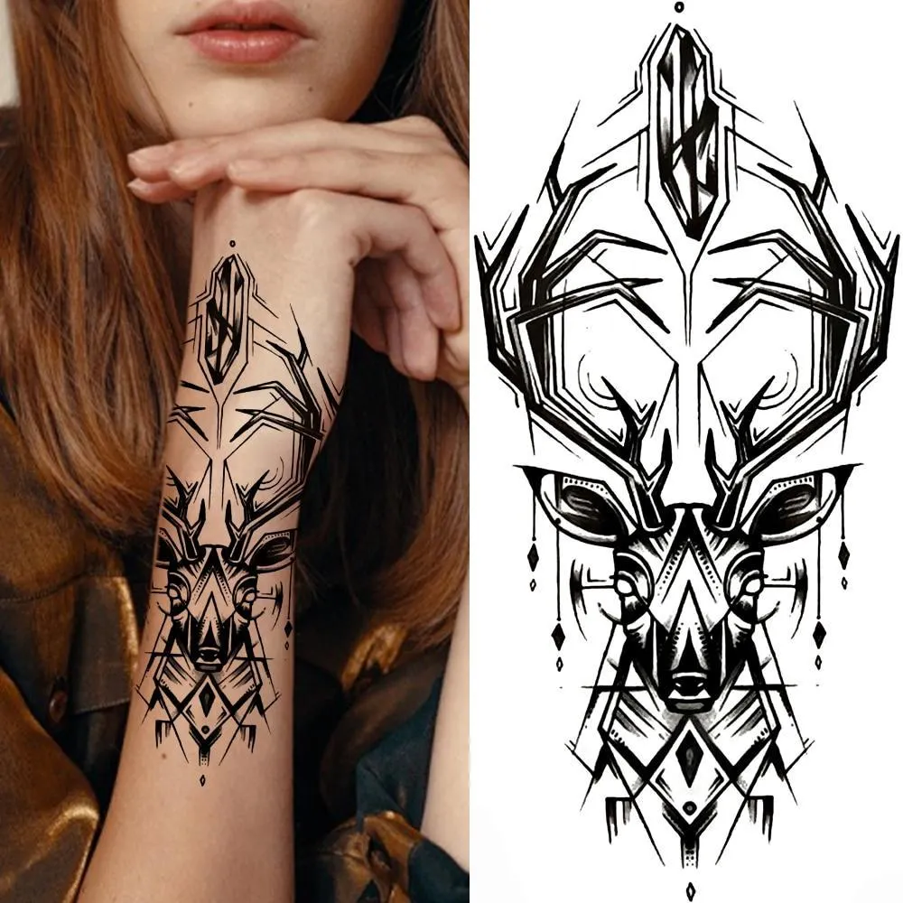 Sexy Rose Lion Flower Temporary Tattoos For Women Men Kids Boys Realistic Fake Wolf Tattoo Sticker Black Cross Compass Tatoos 1108-1