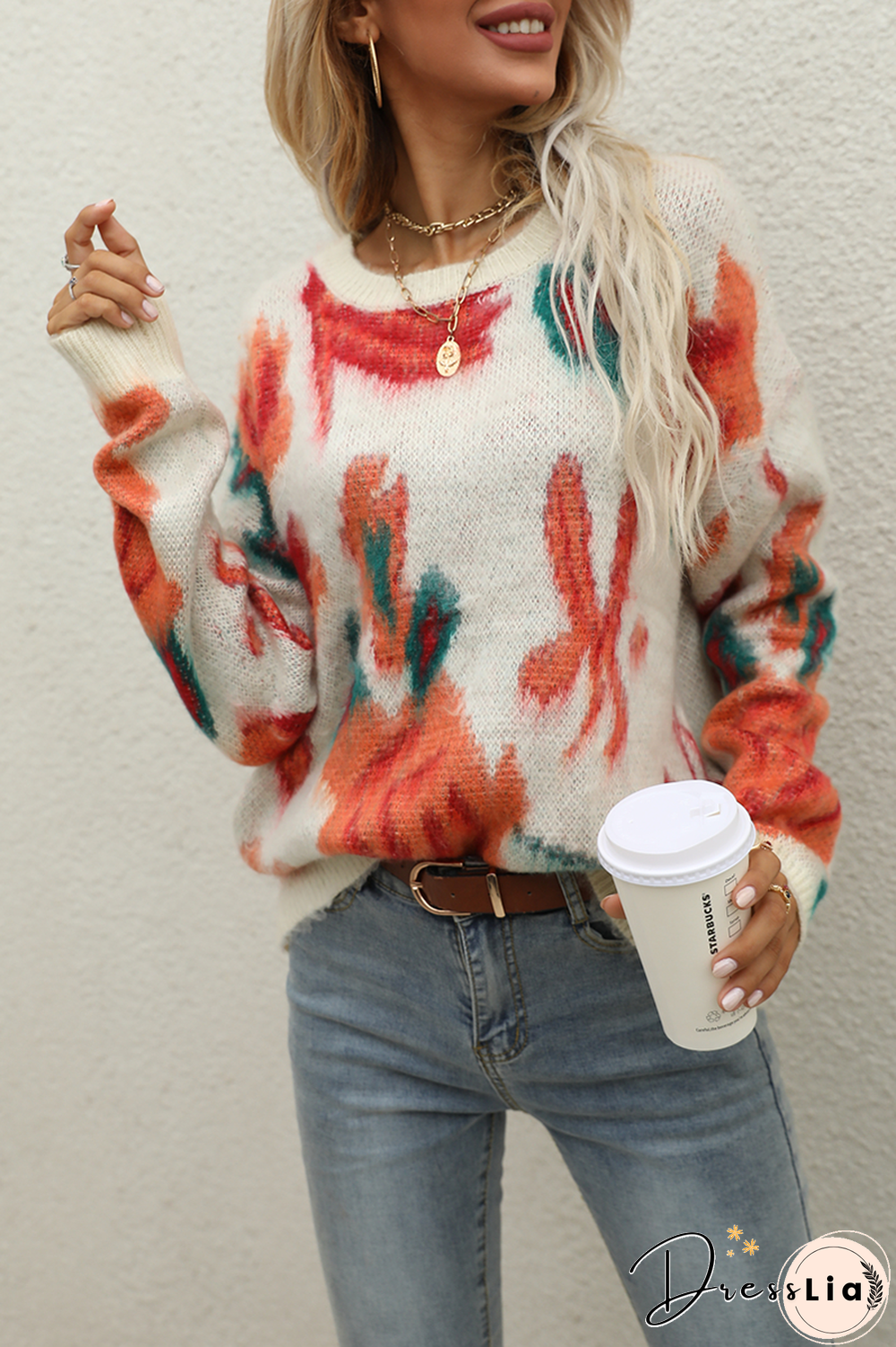 Casual Print Basic O Neck Tops Sweater