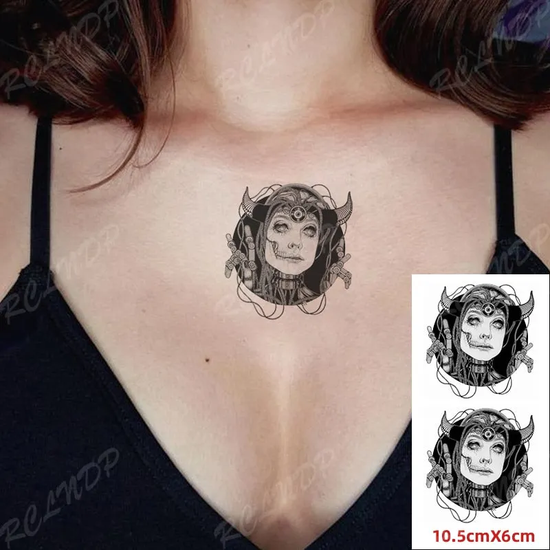 Waterproof Temporary Tattoo Sticker Neck Black Word Angel Devil Bull Cross English Letters Flash Tatoo Fake Tatto for Woman Men