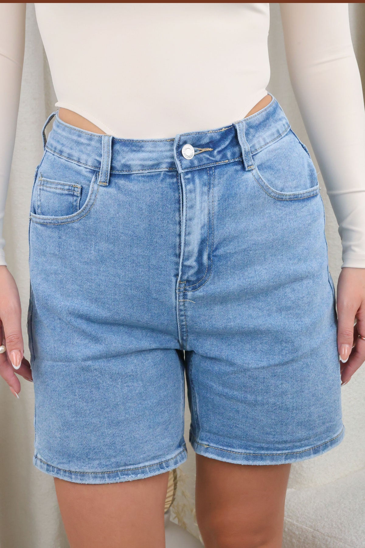 Classic Blue Denim Mid Waist Shorts Jorts
