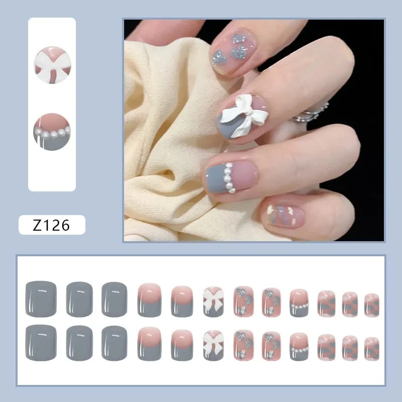 24pcs press on nails Butterfly Decoration Wear Long Paragraph Fashion Manicure Patch False Nails Save Time Wearable Jelly Nails-Nail Inspo