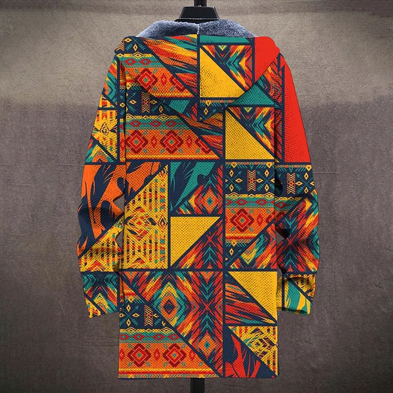 Retro Ethnic Art Pattern Thickened Long Sleeved Sweater Jacket Cardigan