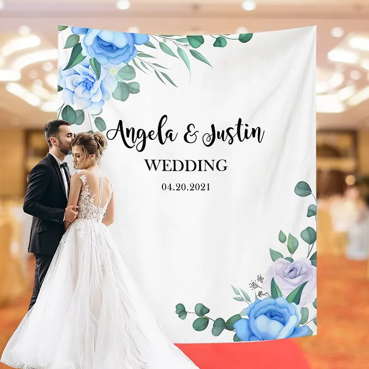 Custom Blue Flowers Wedding Backdrop