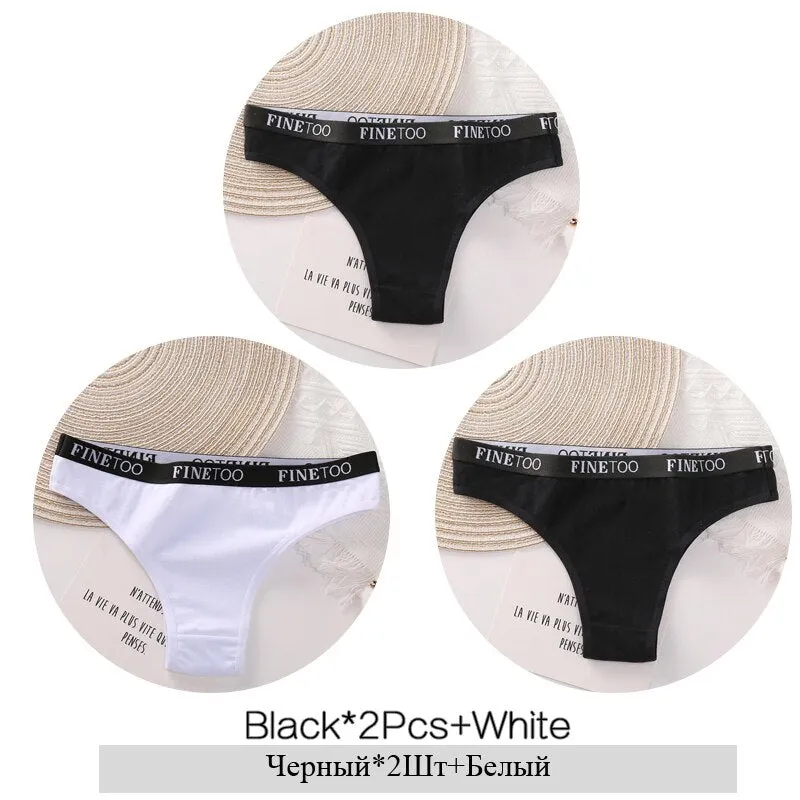 FINETOO 3Pcs Women Cotton Brazilian Panties Sexy Ladies Low-Rise Female Breathable Underpants Girls Soft Underwear Lingerie M-XL