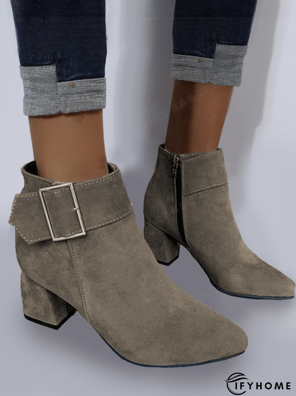 Belt Buckle Chunky Heel Pointed Toe Booties | IFYHOME