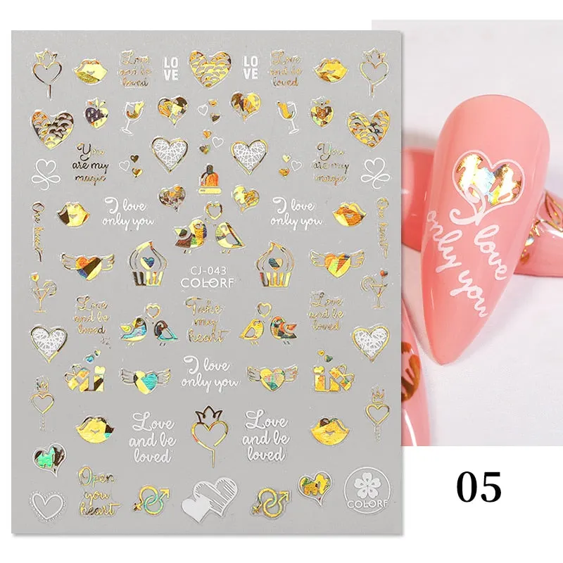 1 Pc 3D Nail Stickers Leaves Sliders for Nails Gold White Bronzing Flowers Gradient Adhesive Sticker Nail Design Art Decorations-Nail Inspo