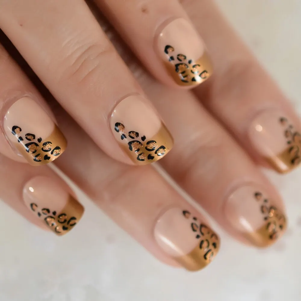 24pcs Press Fake Nail On Finger Tips Short Round Faux Ongles Yellow Blue False Nail With Designs Unas Postizas-Nail Inspo