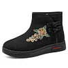 Women's Elder Widen Thickened Fleece-Lined Embroidered Anti-Slip Cotton Snow Boots