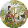 >SALE<Full Embroidery Cotton Thread 14CT Print Noblewoman and Dog Cross Stitch 44x44cm