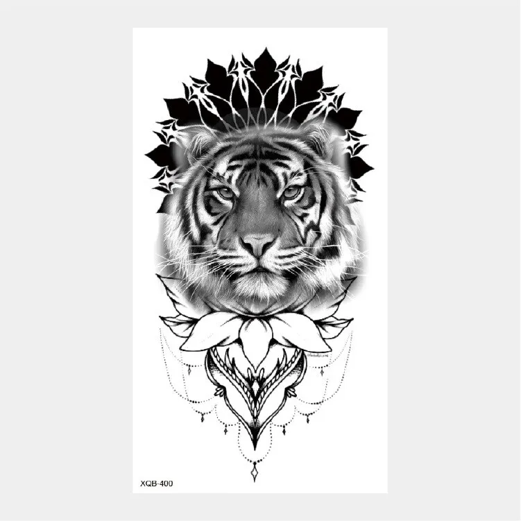 Sdrawing Temporary Tattoo Stickers Animal Tiger Lion Wolf Head Domineering Half Arm Big Picture Water Transfer Tatto Sticker