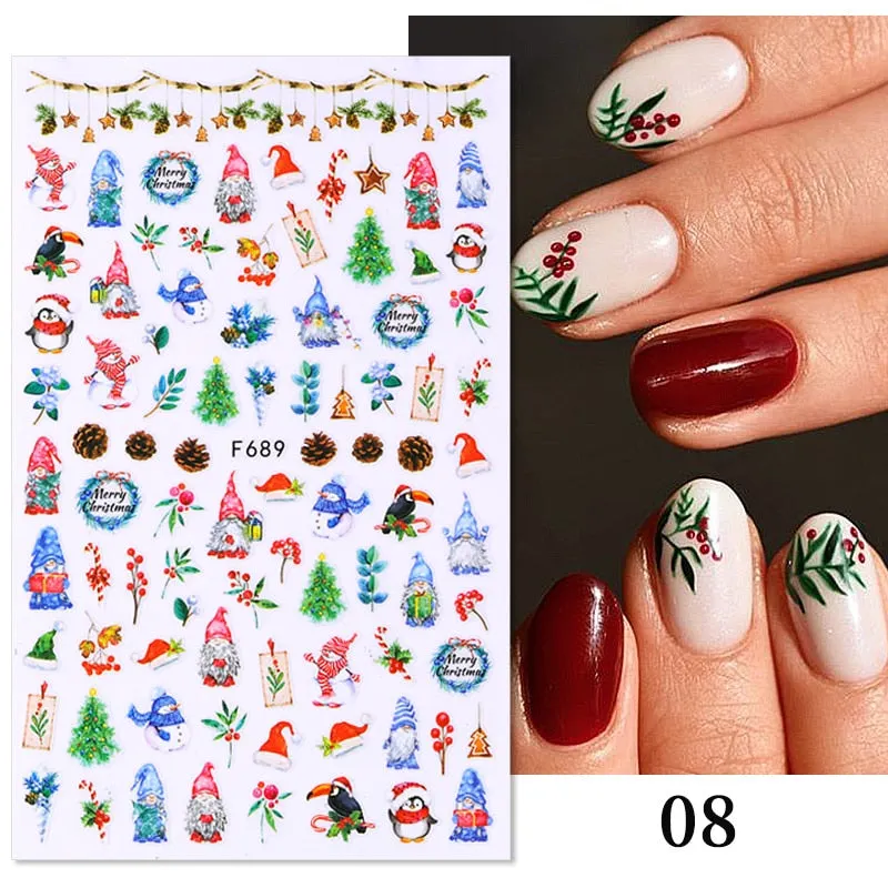 3D Christmas Nail Art Decoration Stickers Sparkly Gold White Colorful  Glitter Geometry Snowflake Winter Slider Nail Foils-Nail Inspo