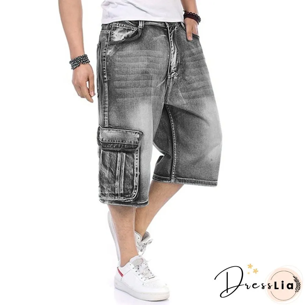 Plus Size S-5XL Men's Fashion Shorts Cargo Jeans Denim Shorts Casual Loose Style Waist Jean Shorts Size