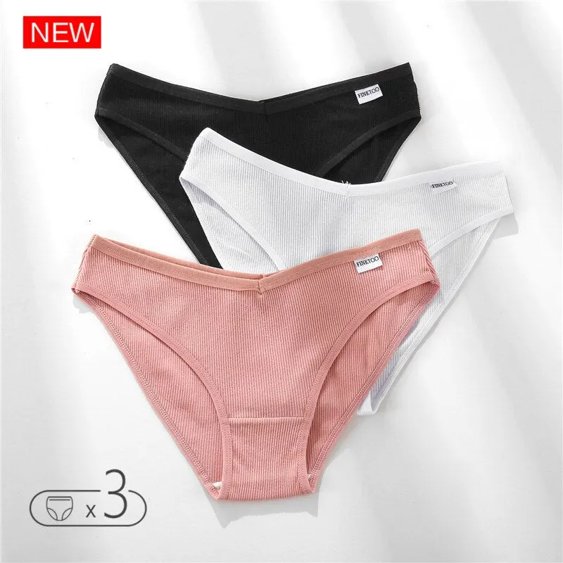 FINETOO Cotton Panty 3Pcs/lot Solid Women's Panties Comfort Underwear Skin-friendly Briefs Women Sexy Low-Rise Panty Intimates