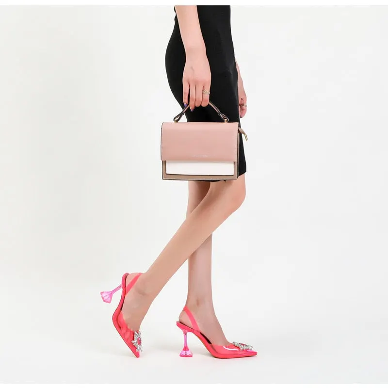2022 New arrival burgundy pointed transparent sandals new stiletto rhinestone sexy Baotou high heels Wedding Shoes