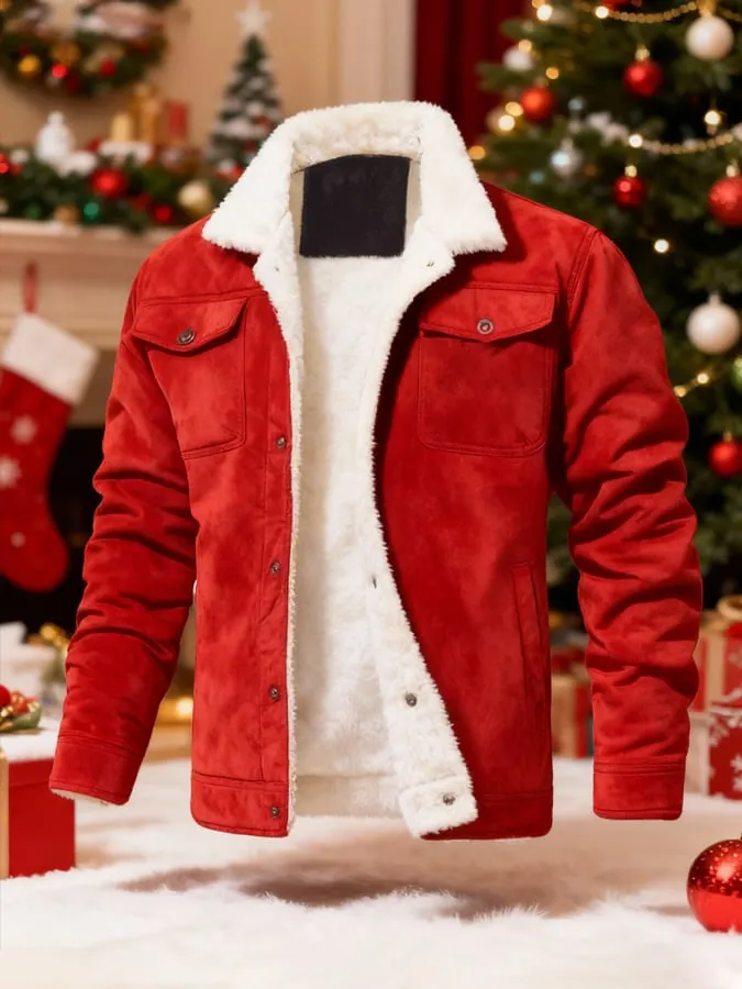 Men's Vintage Suede Christmas Plush Warm Jacket 