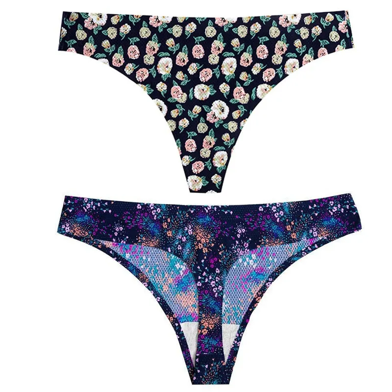 CINOON 2pcs Sexy Flowers Lingerie Woman Knickers Low-waist Panties Thong Seamless Breathable Underwear Female G String Intimates